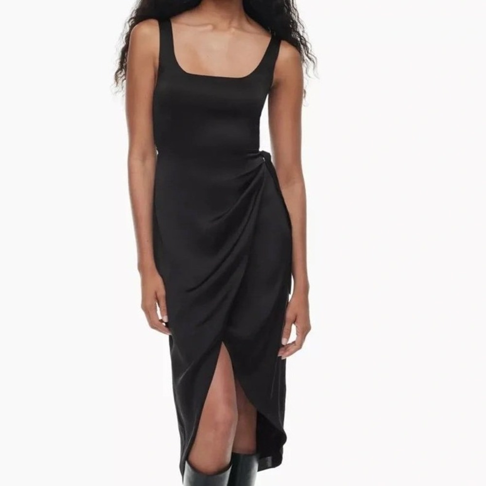 Wilfred Aritzia New Saturn Midi Dress Black Wrap Sarong Square Neck Small NWT